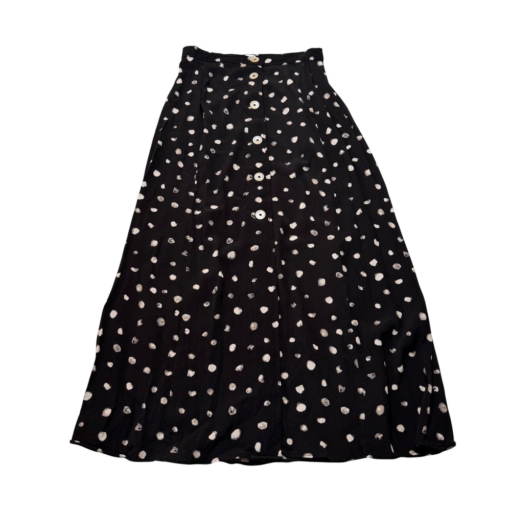 WILFRED ARITZIA Midi Skirt Black Polka Dot Button Front Women's Size 0 Chic